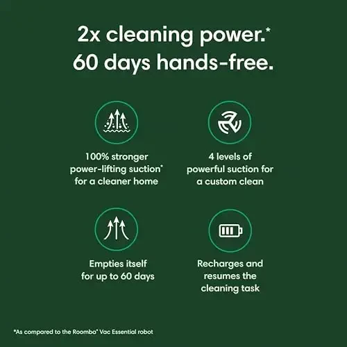 iRobot Roomba Vacuum 2 Essential Robot AutoEmpty Dock, 3 So'rish Darajasi, Oxirgi Qavat Kuzatuv Sensorlari va Yilni Dizayni (Qora) bilan - IROBOT (1)