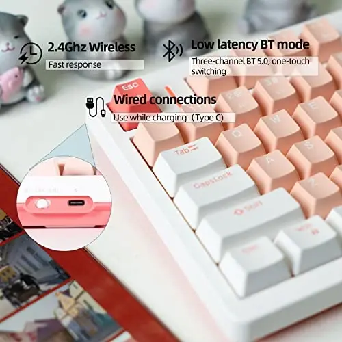 IROK FE75Pro Wireless RGB Hot Swappable Mechanical Keyboard, Three-Layer Dampening 81 Keys Gaming Keyboard, Customizable Backlit, USB-C/2.4GHz/Bluetooth- White/Red - 4