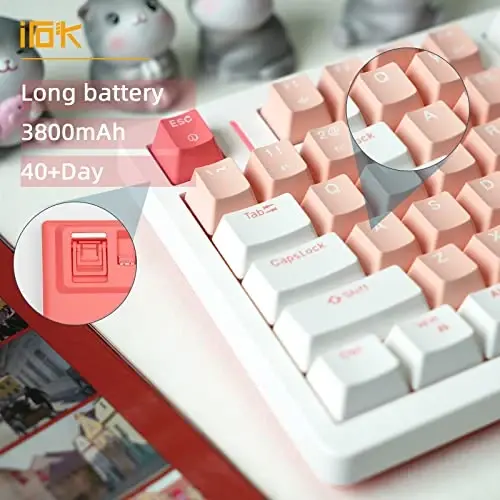 IROK FE75Pro simsiz RGB issiq almashtiriladigan mexanik klaviatura, uch qatlamli damping 81 tugmali oʻyin klaviaturasi, sozlanishi yoritgich, USB-C/2.4GHz/Bluetooth - Oq/Qizil - IROK (1)