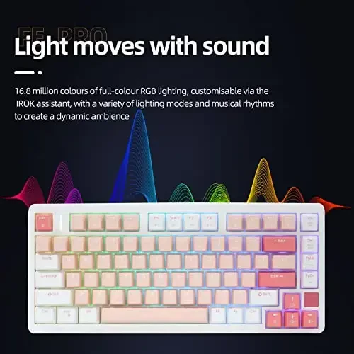 IROK FE75Pro simsiz RGB issiq almashtiriladigan mexanik klaviatura, uch qatlamli damping 81 tugmali oʻyin klaviaturasi, sozlanishi yoritgich, USB-C/2.4GHz/Bluetooth - Oq/Qizil - 6