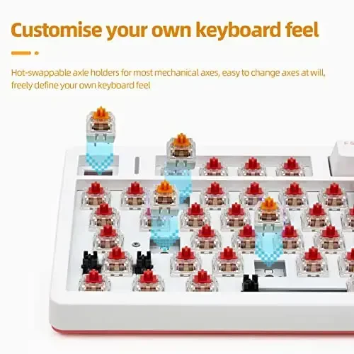 IROK FE75Pro Wireless RGB Hot Swappable Mechanical Keyboard, Three-Layer Dampening 81 Keys Gaming Keyboard, Customizable Backlit, USB-C/2.4GHz/Bluetooth- White/Red - 3