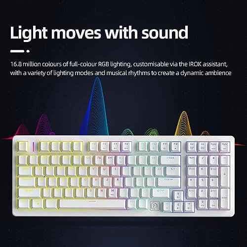 IROK FE98Pro Беспроводная RGB механическая клавиатура с горячей заменой, трехслойная демпфирующая клавиатура для игр с 98 клавишами, настраиваемая подсветка, USB-C/2.4GHz/Bluetooth - Белый/Красный - 6