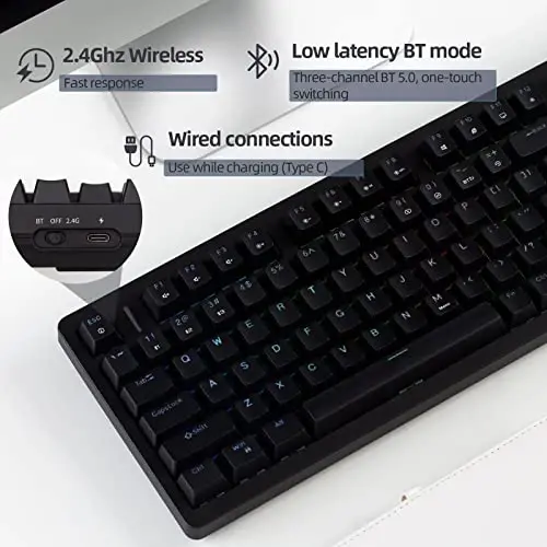 IROK FE98Pro Wireless RGB Hot Swappable Mechanical Keyboard, Three-Layer Dampening 98 Keys Gaming Keyboard, Customizable Backlit, USB-C/2.4GHz/Bluetooth- Black - 2