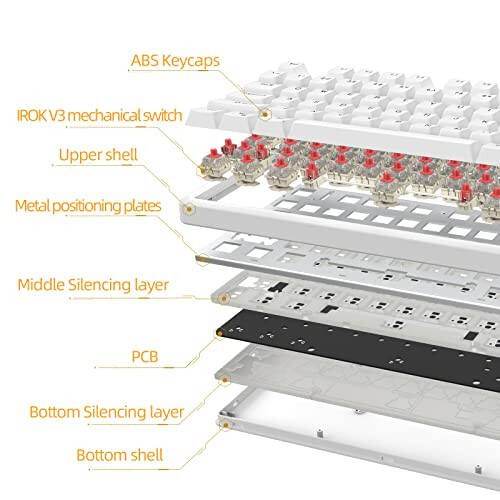 IROK FE98Pro Kablosuz RGB Sıcak Değişim Mekanik Klavye, Üç Katmanlı Sönümleme 98 Tuşlu Oyun Klavyesi, Özelleştirilebilir Arka Aydınlatma, USB-C/2.4GHz/Bluetooth - Beyaz/Kırmızı - 5