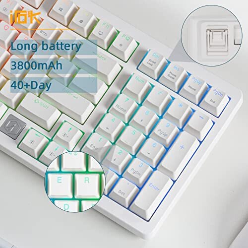 IROK FE98Pro Wireless RGB Hot Swappable Mechanical Keyboard, Three-Layer Dampening 98 Keys Gaming Keyboard, Customizable Backlit, USB-C/2.4GHz/Bluetooth- White/Red - 4