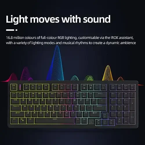 IROK FE98Pro simsiz RGB Hot Swappable mexanik klaviatura, uch qatli susaytiruvchi 98 tugmali o'yin klaviaturasi, sozlanishi yoritgich, USB-C/2.4GHz/Bluetooth- Qora - 6