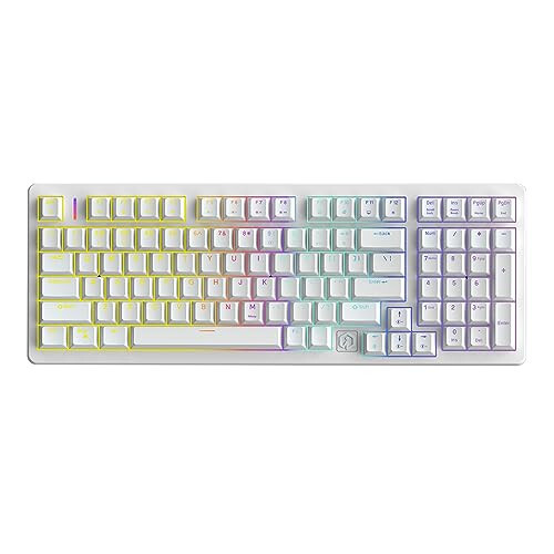 IROK FE98Pro Simsiz RGB Issiq almashtiriladigan Mexanik Klaviatura, Uch Qatlamli Yumshatish 98 Tugmali O'yin Klaviaturasi, Sozlanadigan Orqa Yoritish, USB-C/2.4GHz/Bluetooth - Oq/Qizil - MODAZONE