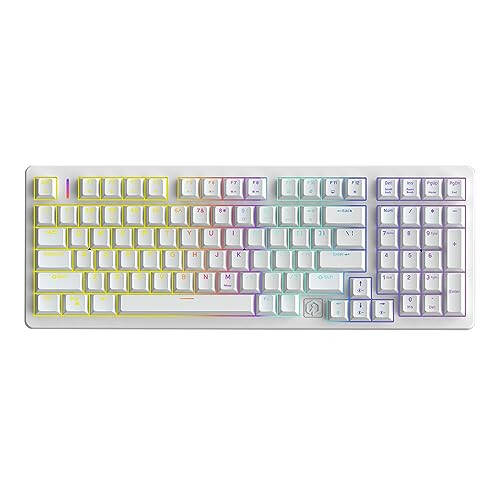 IROK FE98Pro Simsiz RGB Issiq almashtiriladigan Mexanik Klaviatura, Uch Qatlamli Yumshatish 98 Tugmali O'yin Klaviaturasi, Sozlanadigan Orqa Yoritish, USB-C/2.4GHz/Bluetooth - Oq/Qizil - 1