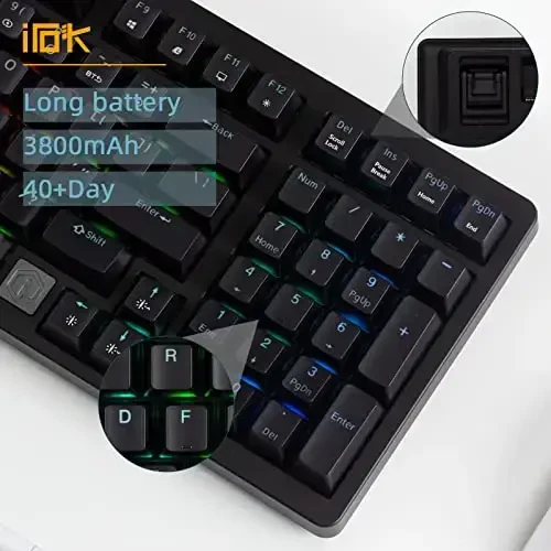IROK FE98Pro Wireless RGB Hot Swappable Mechanical Keyboard, Three-Layer Dampening 98 Keys Gaming Keyboard, Customizable Backlit, USB-C/2.4GHz/Bluetooth- Black - 4