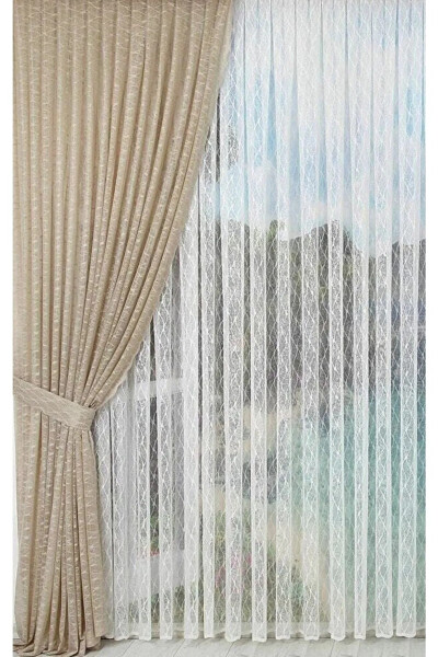 Ironless Honeycomb Patterned Baklava Slice Design Living Room Kitchen Balcony Curtain 1x2.5 Medium Pleated Voile Curtain - ALTUNTAŞ TASARIM (1)