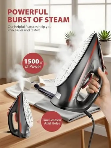 Irons Steamer for Clothes, Non-Stick Ceramic Soleplate, 500 Microsteam Holes, Powerful Steam Iron, Lightweight, Auto shutoff, Self-Cleaning, 12.31oz Water Tank Ironing Clothes for All Fabrics - SUNDU (1)