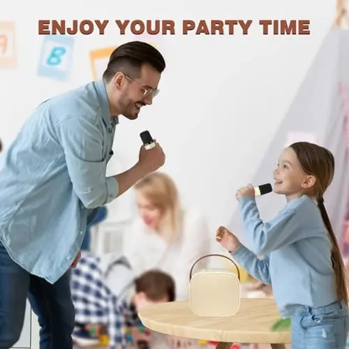 IROO Karaoke Machine for Kids,Most Popular Birthday Gifts for 3, 4, 5, 6, 7, 8, 9, 10,11,12 +Year Old Girls Boys,Mini Karaoke Machine with 2 Wireless Microphones,Portable Bluetooth Home Party (Beige) - 2