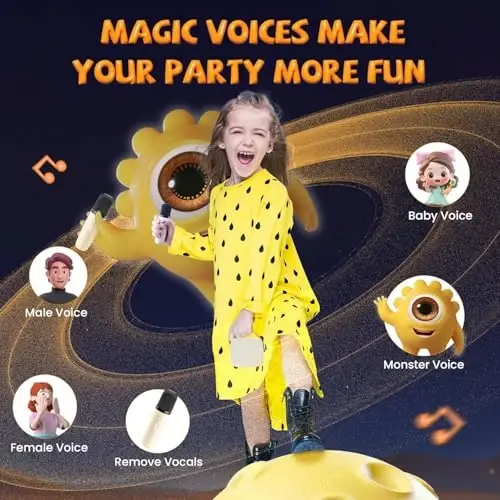 IROO Karaoke Machine for Kids,Most Popular Birthday Gifts for 3, 4, 5, 6, 7, 8, 9, 10,11,12 +Year Old Girls Boys,Mini Karaoke Machine with 2 Wireless Microphones,Portable Bluetooth Home Party (Beige) - 4