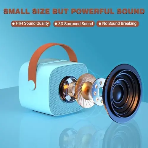 IROO Karaoke Machine for Kids,Most Popular Birthday Gifts for 3, 4, 5, 6, 7, 8, 9, 10,11,12 +Year Old Girls Boys,Mini Karaoke Machine with 2 Wireless Microphones,Portable Bluetooth Home Party (Blue) - 2