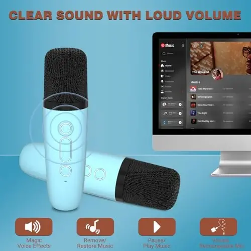 IROO Karaoke Machine for Kids,Most Popular Birthday Gifts for 3, 4, 5, 6, 7, 8, 9, 10,11,12 +Year Old Girls Boys,Mini Karaoke Machine with 2 Wireless Microphones,Portable Bluetooth Home Party (Blue) - 4