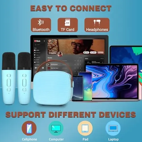 IROO Karaoke Machine for Kids,Most Popular Birthday Gifts for 3, 4, 5, 6, 7, 8, 9, 10,11,12 +Year Old Girls Boys,Mini Karaoke Machine with 2 Wireless Microphones,Portable Bluetooth Home Party (Blue) - 5