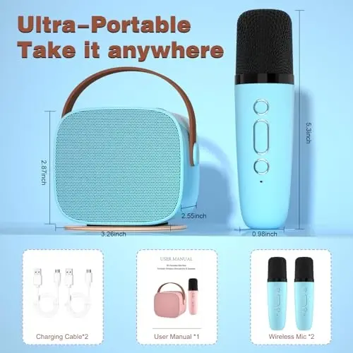 IROO Karaoke Machine for Kids,Most Popular Birthday Gifts for 3, 4, 5, 6, 7, 8, 9, 10,11,12 +Year Old Girls Boys,Mini Karaoke Machine with 2 Wireless Microphones,Portable Bluetooth Home Party (Blue) - 6