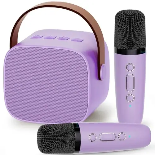 IROO Karaoke Machine for Kids,Most Popular Birthday Gifts for 3, 4, 5, 6, 7, 8, 9, 10,11,12 +Year Old Girls Boys,Mini Karaoke Machine with 2 Wireless Microphones,Portable Bluetooth Home Party (Purple) - 1