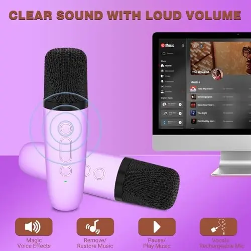 IROO Karaoke Machine for Kids,Most Popular Birthday Gifts for 3, 4, 5, 6, 7, 8, 9, 10,11,12 +Year Old Girls Boys,Mini Karaoke Machine with 2 Wireless Microphones,Portable Bluetooth Home Party (Purple) - 4