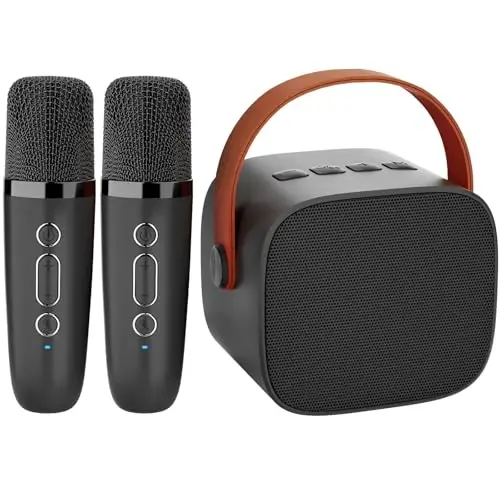 IROO Mini Karaoke Machine for Kids, 2025 Top Christmas Birthday Gifts for 4, 5, 6, 7, 8, 9, 10, 12+Years Old Girls Boys Grandkids, Party Portable Bluetooth Speaker with 2 Wireless Microphones (Black) - IROO