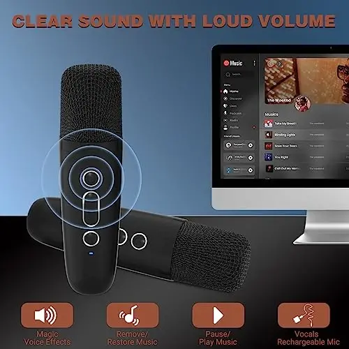 IROO Mini Karaoke Machine for Kids, 2025 Top Christmas Birthday Gifts for 4, 5, 6, 7, 8, 9, 10, 12+Years Old Girls Boys Grandkids, Party Portable Bluetooth Speaker with 2 Wireless Microphones (Black) - 3