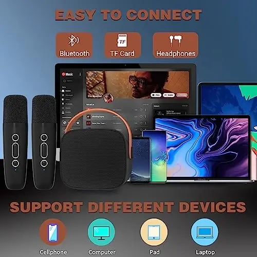 IROO Mini Karaoke Machine for Kids, 2025 Top Christmas Birthday Gifts for 4, 5, 6, 7, 8, 9, 10, 12+Years Old Girls Boys Grandkids, Party Portable Bluetooth Speaker with 2 Wireless Microphones (Black) - 4