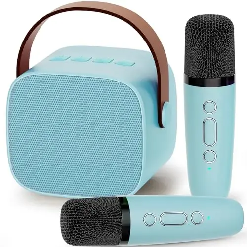 IROO Karaoke Machine for Kids,Most Popular Birthday Gifts for 3, 4, 5, 6, 7, 8, 9, 10,11,12 +Year Old Girls Boys,Mini Karaoke Machine with 2 Wireless Microphones,Portable Bluetooth Home Party (Blue) - IROO