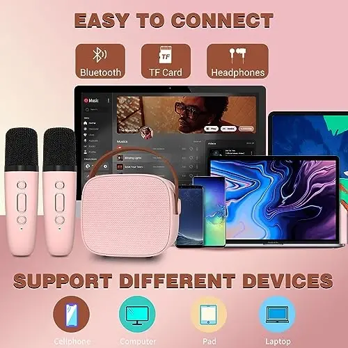 IROO Karaoke Machine for Kids,Most Popular Birthday Gifts for 3, 4, 5, 6, 7, 8, 9, 10,11,12 +Year Old Girls Boys,Mini Karaoke Machine with 2 Wireless Microphones,Portable Bluetooth Home Party (P-ink) - 4