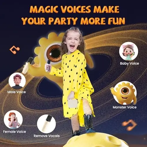 IROO Mini Karaoke Machine bolalar uchun, 2025-yilgi Rojdestvo tug'ilgan kunlari uchun sovg'alar 4, 5, 6, 7, 8, 9, 10, 12+ yoshli qizlar o'g'il bolalar nevaralar, partiya portativ Bluetooth karnay 2 ta simsiz mikrofon bilan (bej) - 6