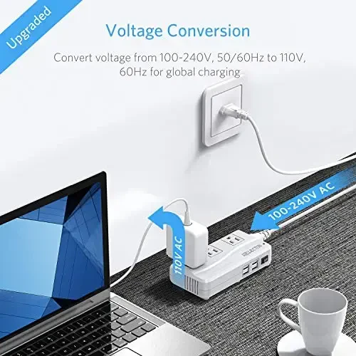 ISELECTOR Universal Travel Adapter, Power Step Down 220V to 110V Voltage Converter with 6A 4-Port USB Charging 3 AC Sockets International Plug Adapter for UK/AU/US/EU/Japan More Than 150 Countries - ISELECTOR (1)