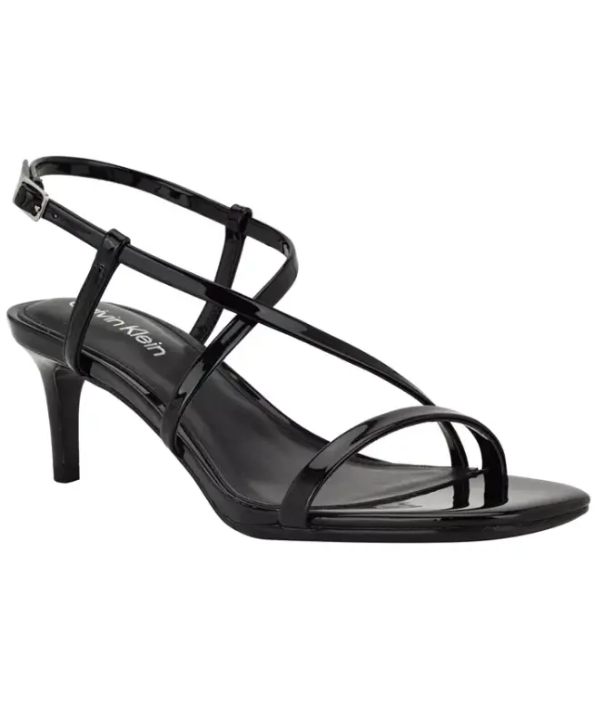 Ishaya Strappy Low Stiletto Sandals-Black Patent - CALVIN KLEIN