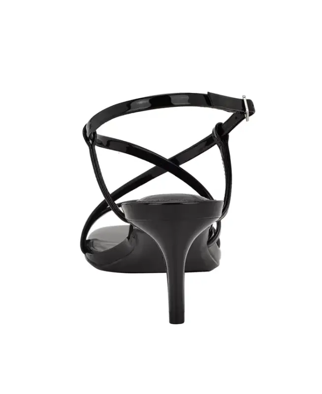 Ishaya Strappy Low Stiletto Sandals-Black Patent - 3