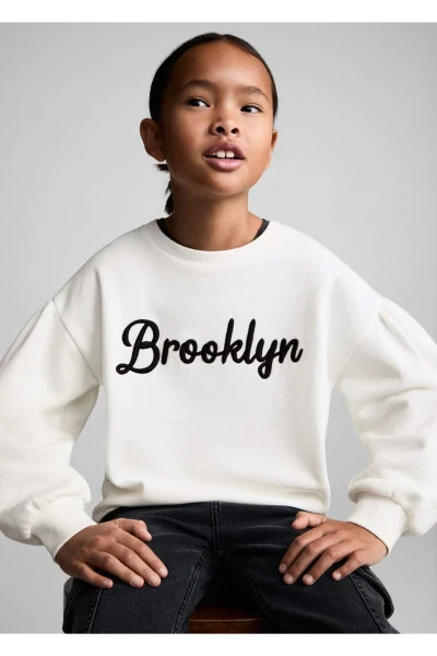 Ishleme detali bilan paxta mato sweatshirt - 7