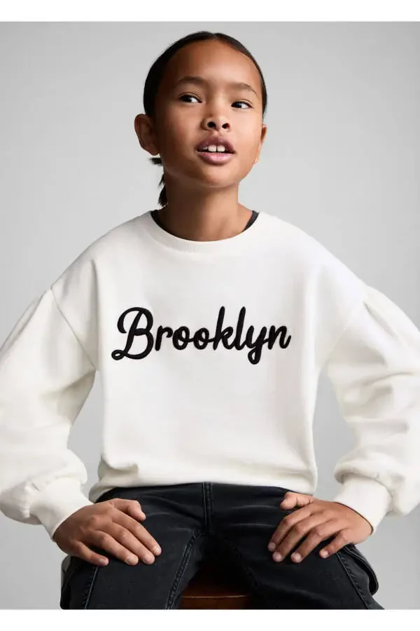 Ishleme detali bilan paxta mato sweatshirt - 7