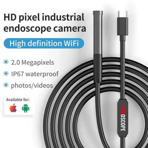 Işıkla Endoskop Kamera, 1080P HD Boreskop 6 LED Işık, 9.8FT Yarı Rijit Yılan Kablosu, IP67 Su Geçirmez Endüstriyel Muayene Kamerası Android, iPhone, iPad ile Uyumlu - (Siyah) - 2