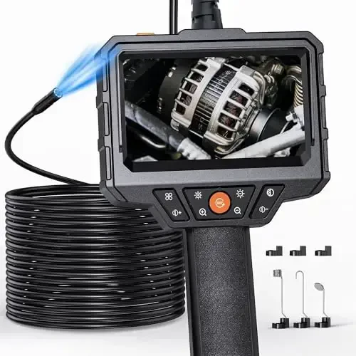 Endoscope with Light and 16.4ft Semi-Rigid Cable, Handheld Borescope 4.3'' HD 1080P, 8 Adjustable LED Lights, IP67 Waterproof Inspection Camera for Sewer, Gadgets for Men 
