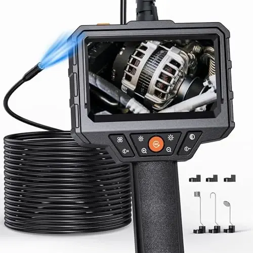Endoscope with Light and 16.4ft Semi-Rigid Cable, Handheld Borescope 4.3'' HD 1080P, 8 Adjustable LED Lights, IP67 Waterproof Inspection Camera for Sewer, Gadgets for Men (Single 5m) - 1