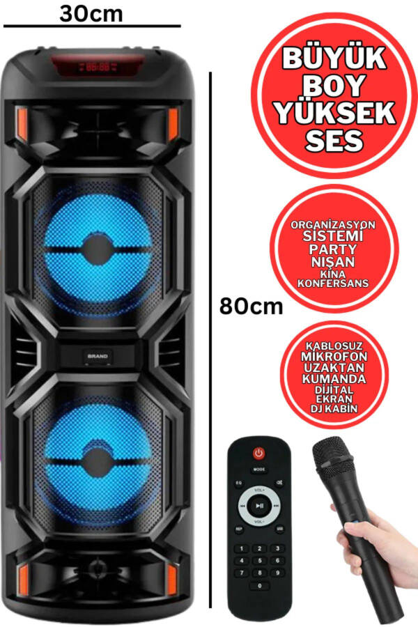 Işıklı Büyük Boy Party Box Bluetooth Hoparlör Taşınabilir Şarjlı Ses Sistemi RADYOLU Karaoke Mic - 1