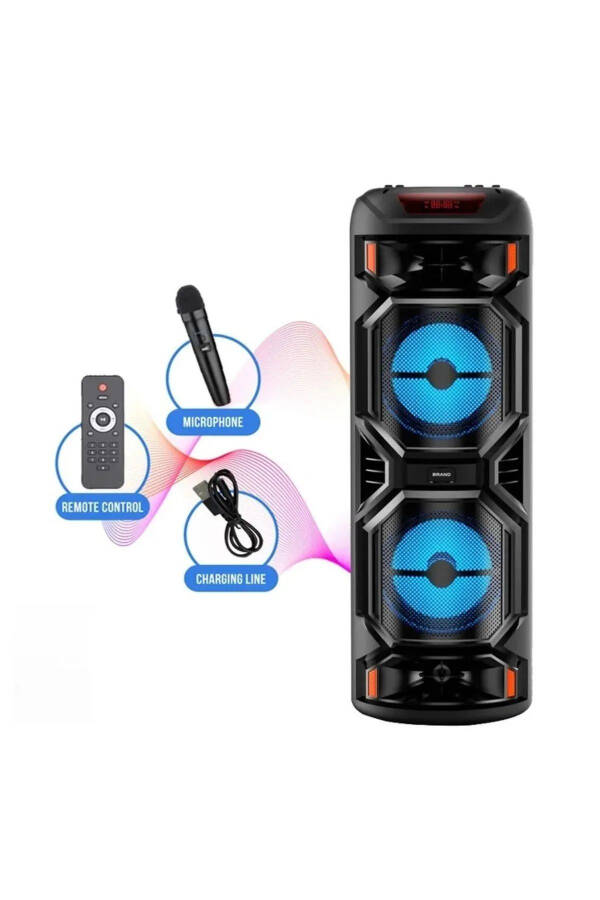 Işıklı Büyük Boy Party Box Bluetooth Hoparlör Taşınabilir Şarjlı Ses Sistemi RADYOLU Karaoke Mic - 4