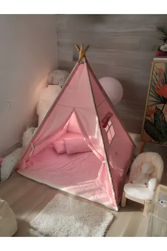 LumiTent Işıklı Çocuk Oyun Çadırı Kızıldereli Çadırı Oyun Evi Minder ve Yastıklı Pembe - Pembe 