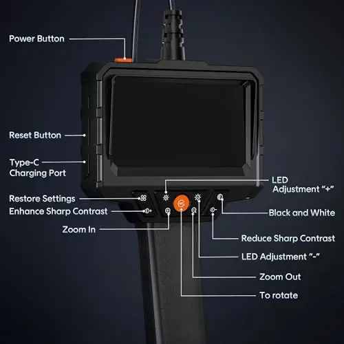 Endoscope with Light and 50ft Semi-Rigid Cable, Handheld Borescope 4.3'' HD 1080P, 8 Adjustable LED Lights, IP67 Waterproof Inspection Camera for Sewer, Gadgets for Men (Single Lens) - 7