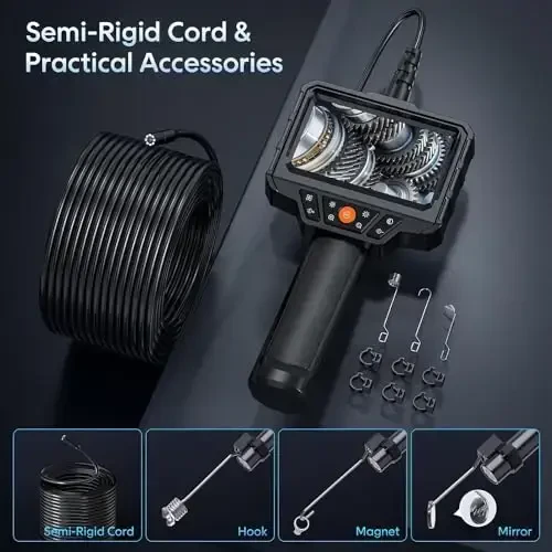 Endoscope with Light and 50ft Semi-Rigid Cable, Handheld Borescope 4.3'' HD 1080P, 8 Adjustable LED Lights, IP67 Waterproof Inspection Camera for Sewer, Gadgets for Men (Single Lens) - 5