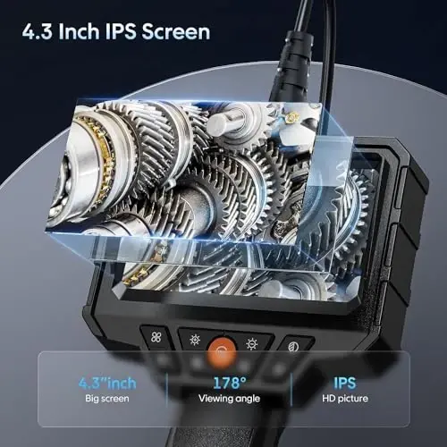 Endoscope with Light and 50ft Semi-Rigid Cable, Handheld Borescope 4.3'' HD 1080P, 8 Adjustable LED Lights, IP67 Waterproof Inspection Camera for Sewer, Gadgets for Men (Single Lens) - 3