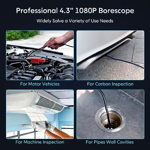 Endoscope with Light and 50ft Semi-Rigid Cable, Handheld Borescope 4.3'' HD 1080P, 8 Adjustable LED Lights, IP67 Waterproof Inspection Camera for Sewer, Gadgets for Men (Single Lens) - 6