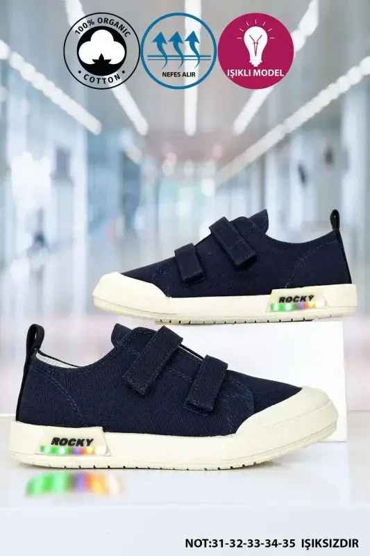 Işıklı Keten Unisex Çocuk Ayakkabı-lacivert - 1