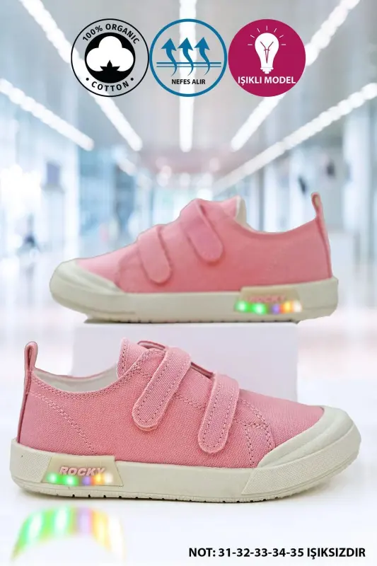 Işıklı Keten Unisex Çocuk Ayakkabı - pembe - BIG KING
