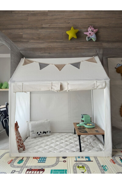CasaMio Işıklı Oyun Evi Çocuk Oyun Çadırı Minder ve Yastıklı Bej - YHH KIDS (1)