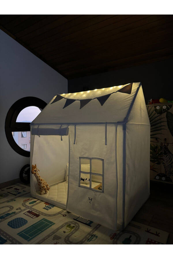 CasaMio Işıklı Oyun Evi Çocuk Oyun Çadırı Minder ve Yastıklı Bej - 3