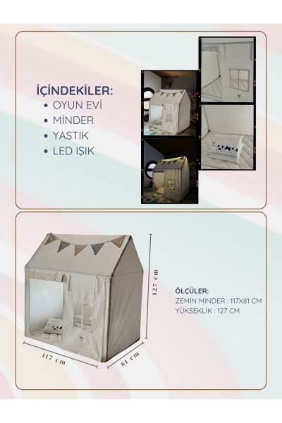CasaMio Işıklı Oyun Evi Çocuk Oyun Çadırı Minder ve Yastıklı Bej - 5