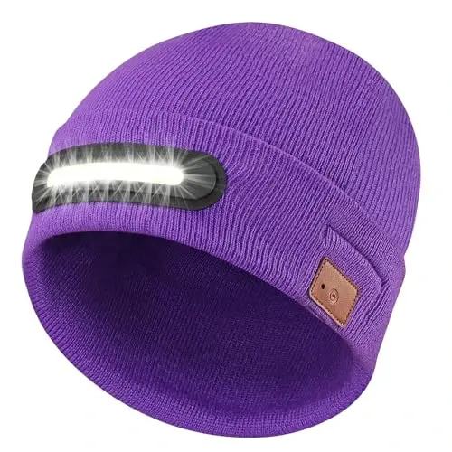 RANCOVY LED Beanie with Light, Unisex USB Rechargeable Headlamp Beanie Flashlight Beanie Hat for Men Women 